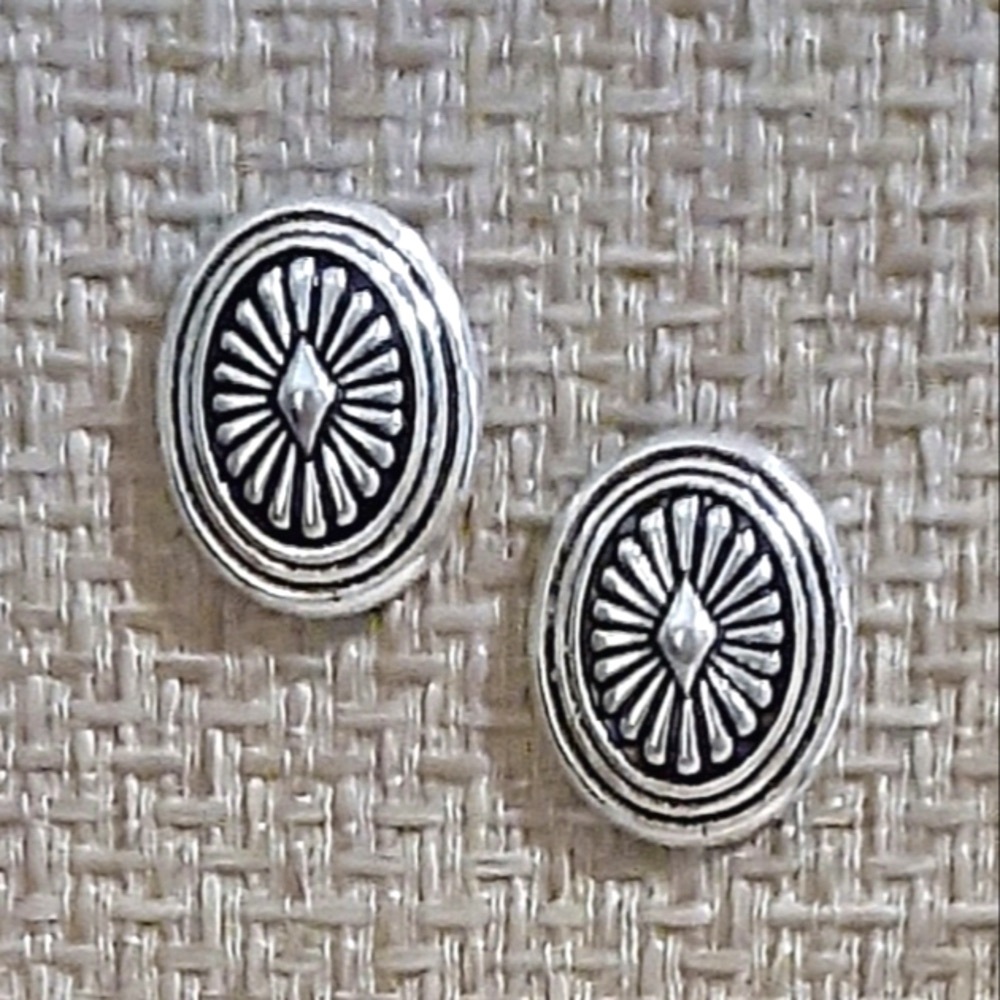 Southwestern Native American Inspired Style Concho Antique Silver Earrings
